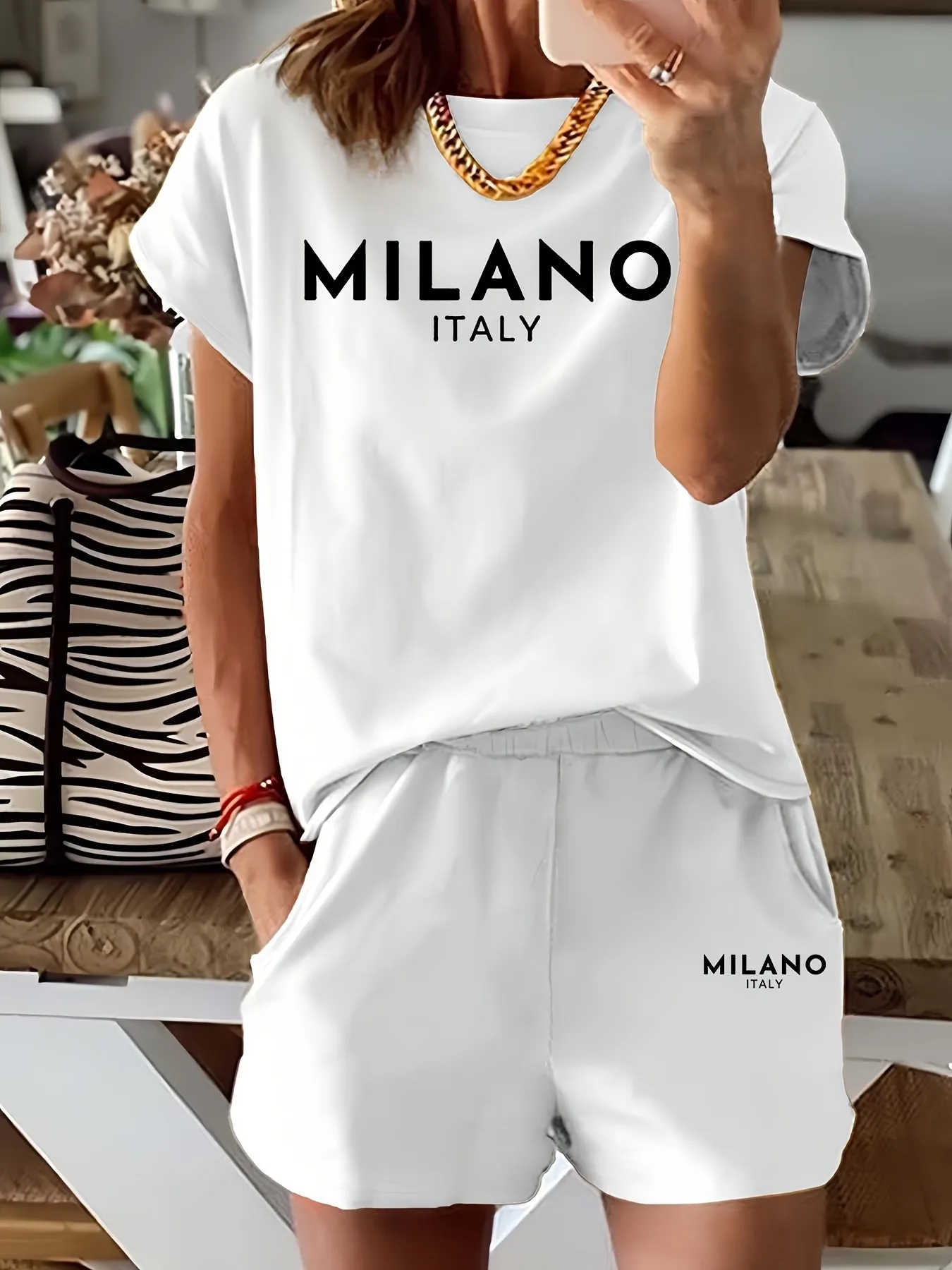 Summer Women's Suit with Letter Print Breathable and lightweight Casual and Fashionable Streetwear Clothing