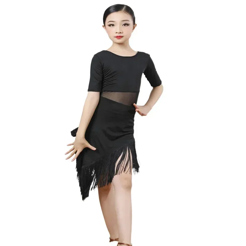 

Kids Red Tango Dresses Dancing Stage Performance Clothing Girl Latin Dance Dress Ballroom Children Dance Costume Salsa Black