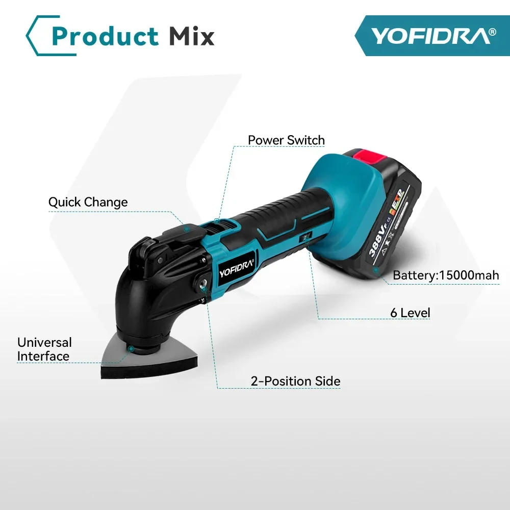 Yofidra Cordless Oscillating Multi Tool 6 Gears Variable Multifunctional Power Tool Machine For Makita 18VBattery With Accessory