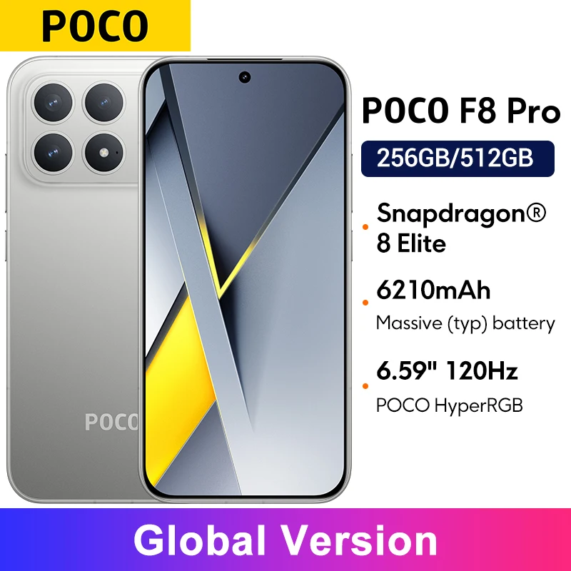 【Мировая премьера】Сумная версия смартфона POCO F8 Pro 5G Snapdragon ®   8 Elite 6,59 дюйма, 120 Гц, AMOLED-дисплей HyperRGB, 6210 мАч, NFC