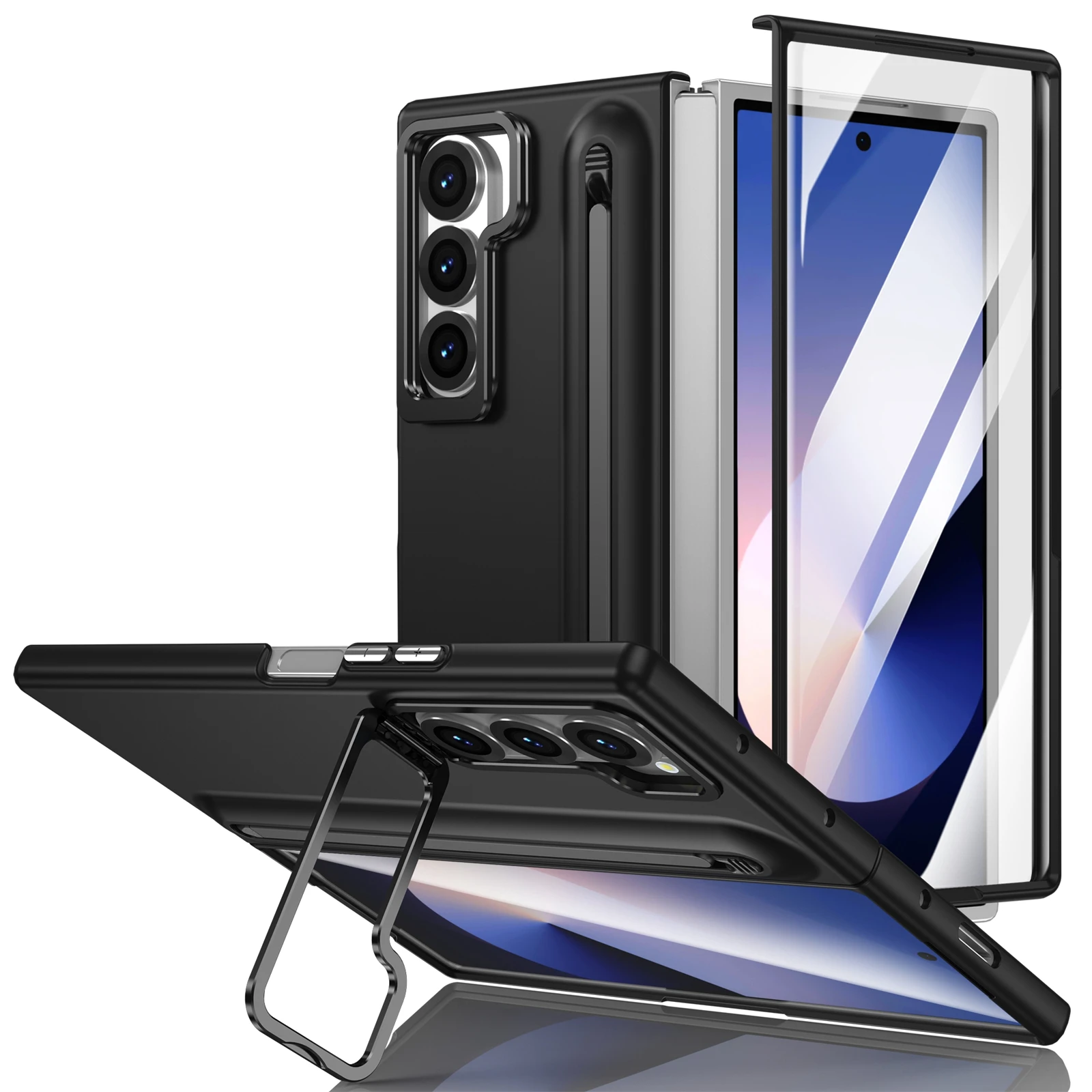

For Samsung Galaxy Z Fold 7 6 5 4 3 Metal Lens Holder Phone Case Screen Glass Film S Pen Slot Shockproof Cover for Galaxy Fold 6