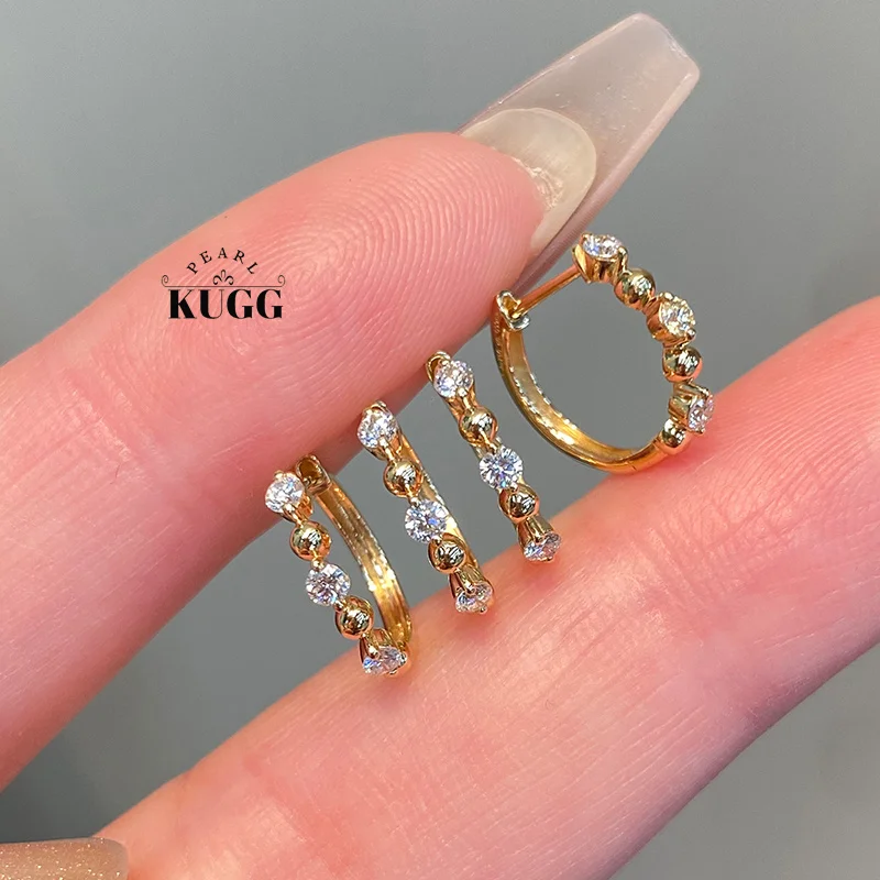 

KUGG 100% 18K Yellow Gold Earrings 0.19carat Real Natural Diamond Hoop Earrings Vintage INS Style High Party Jewelry for Women