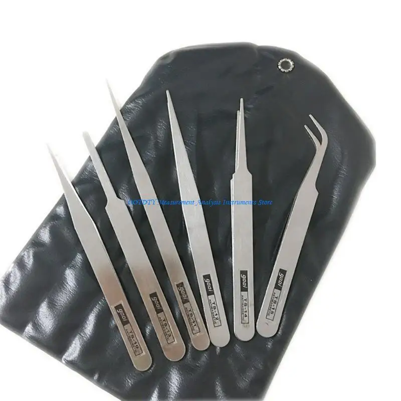 

367D 6Piece Stainless Steel Tweezers Set Bent Straight Tweezers Multiple Purpose