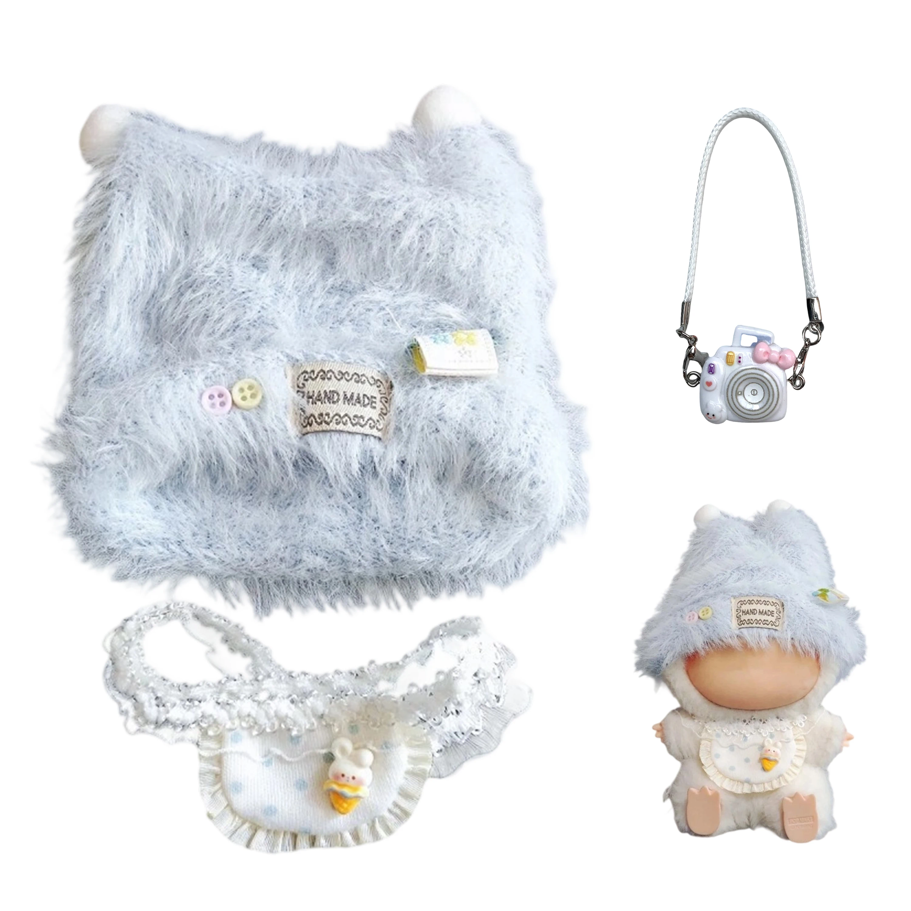 

17cm Labubu Doll White Hat Beautiful Saliva Towel Change Clothes Tide Spot Goods Baby Clothes Hanging Accessories Gifts