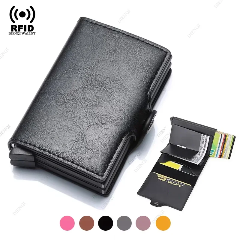 

Противоугонные кошельки Rfid, мужские металлические держатели для кредитных карт, кошелек из искусственной кожи, алюминиевая коробка, мужской кошелек, маленький чехол для карт для мужчин