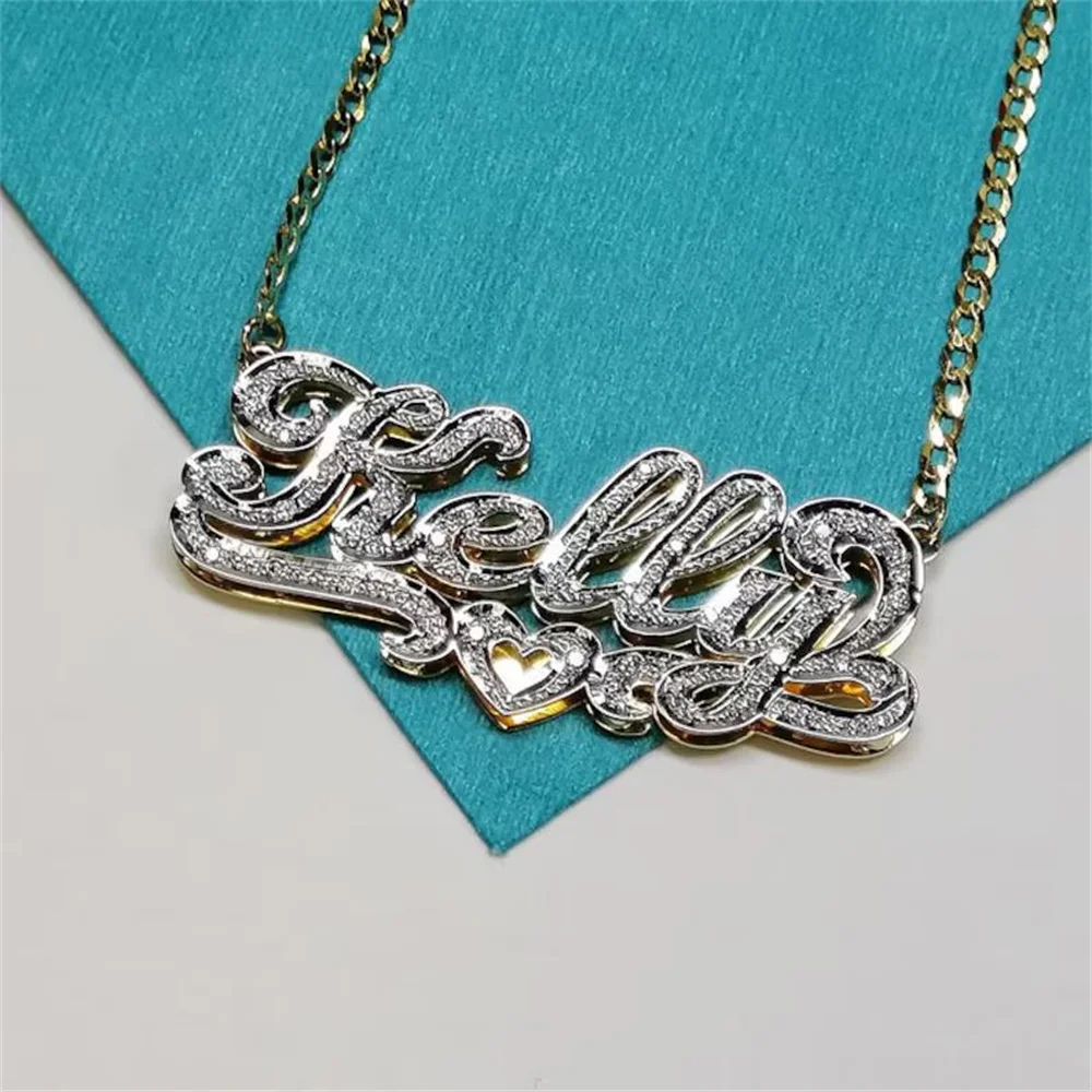 

Custom Name 3D Nameplate Necklace Stainless Steel Necklace Cuban Chain Zircon Pendant Personalized Jewelry Gifts for Women