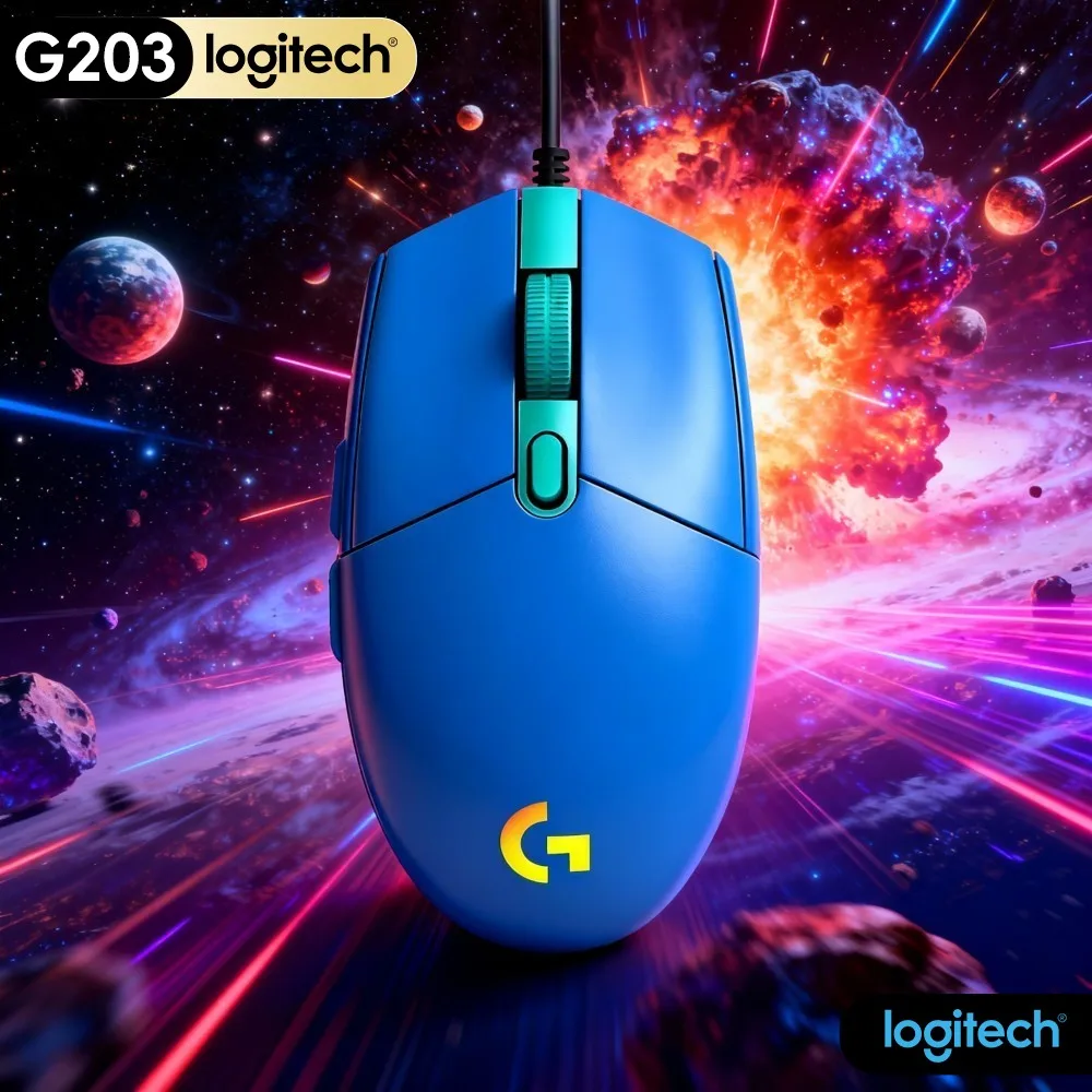 Logitech G203 Wired Gaming Mouse Flexible Sensitivity Shift Colorful RGB Ergonomic Grip USB Laptop Pc