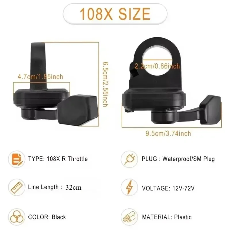 Universal E-Bike108X Throttle Right Finger Throttle 36V 48V 60V 72V Electric Bicycle Accelerator Voltage Right Thumb Throttles