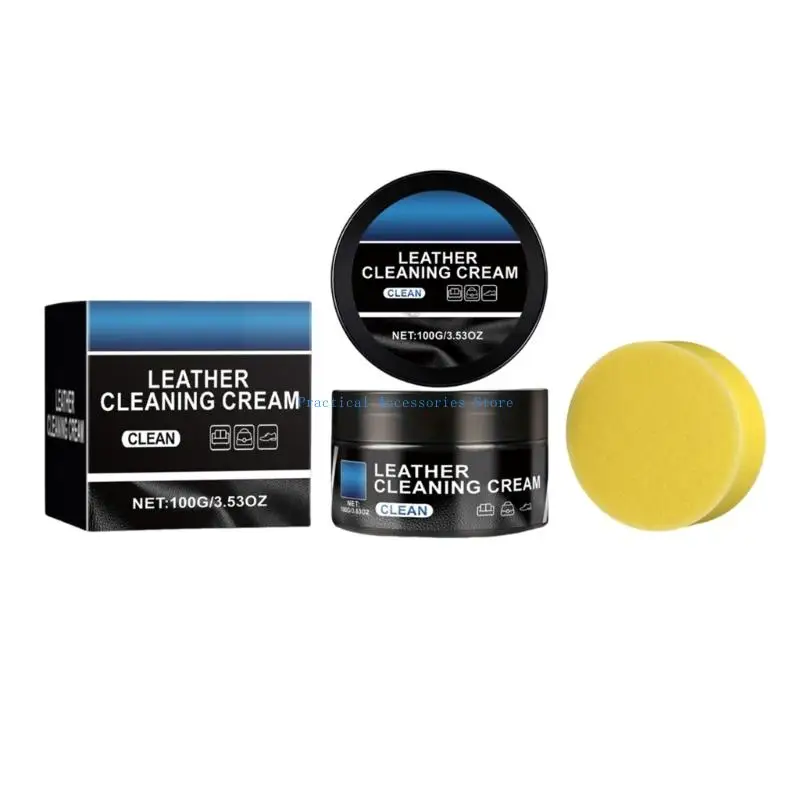 

U75E Leather Cleaner & Conditioner Paste Auto Interior Leather Care Cream with Sponge set for Vehkicles Seats Furniture Bags