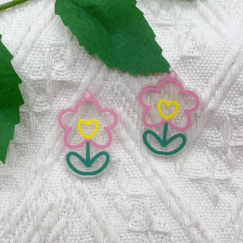 10 pieces of acrylic flower charm pendant jewelry production discovery DIY earrings, keychain patches, Faltback charm
