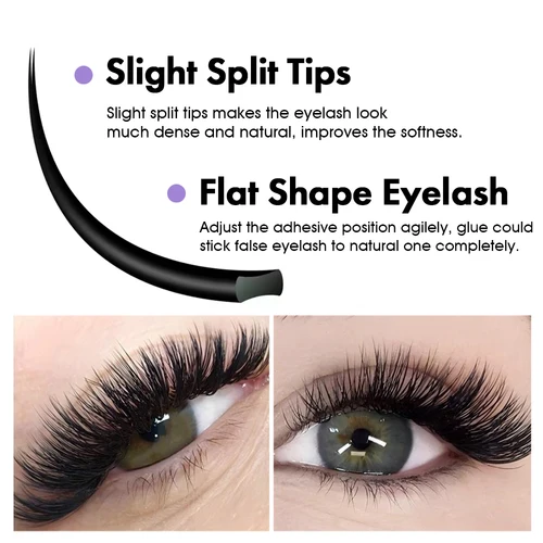 Imagen 2 del producto Extensiones de pestañas con forma de puntas divididas planas elipse personalizables, rizo C D, pestañas ligeras y duraderas con volumen ruso de MASSCAKU
