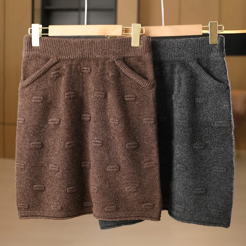 100% merino wool women's knitted skirt, elastic waist, fashionable, slim fit, pattern, new autumn and winter 2024