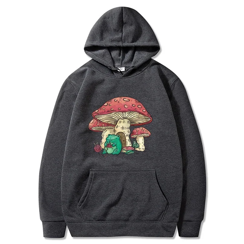 Men's Plus Size Cute Hoodie Mushroom House and Frog Pattern Men's Tops Vintage Oversized T-Shirt Casual Men's Fashion Hoodie