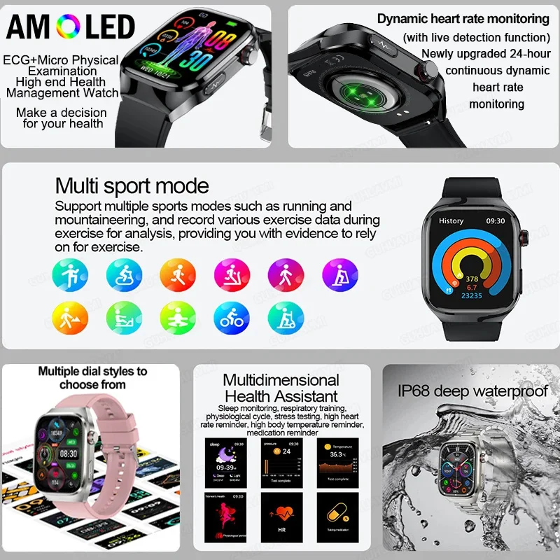 2026 New Accurate Measure Blood Pressure Lipids Uric Acid Smartwatch Men ECG Blood Oxygen Health Smartwatches For Android iOS