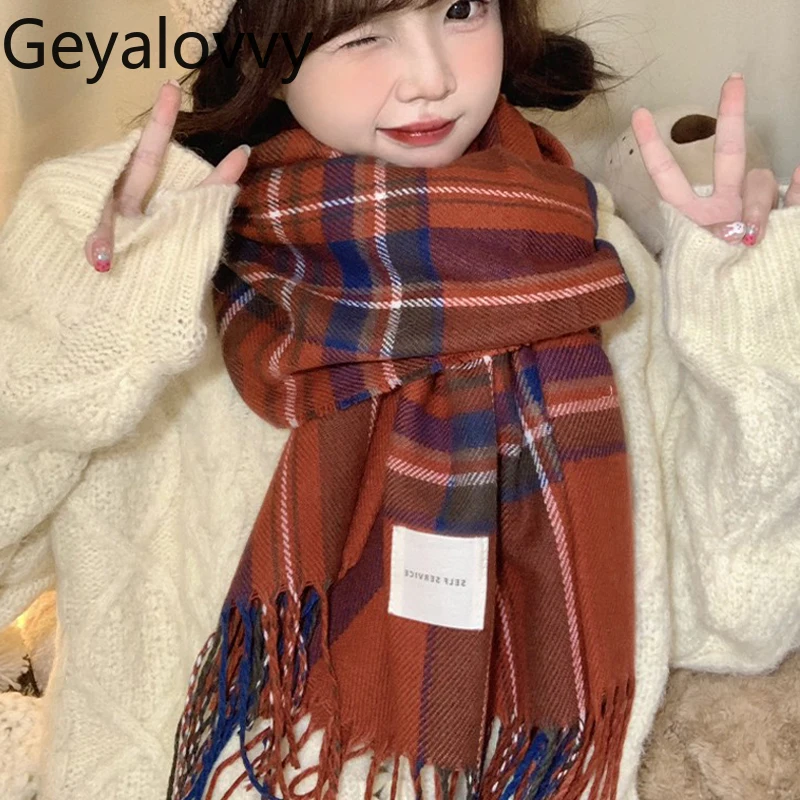 

Scarf for Women Autumn and Winter New Red High-End Plaid Shawl Thickened Korean Version Couple Style Unisex Versatile Scarf