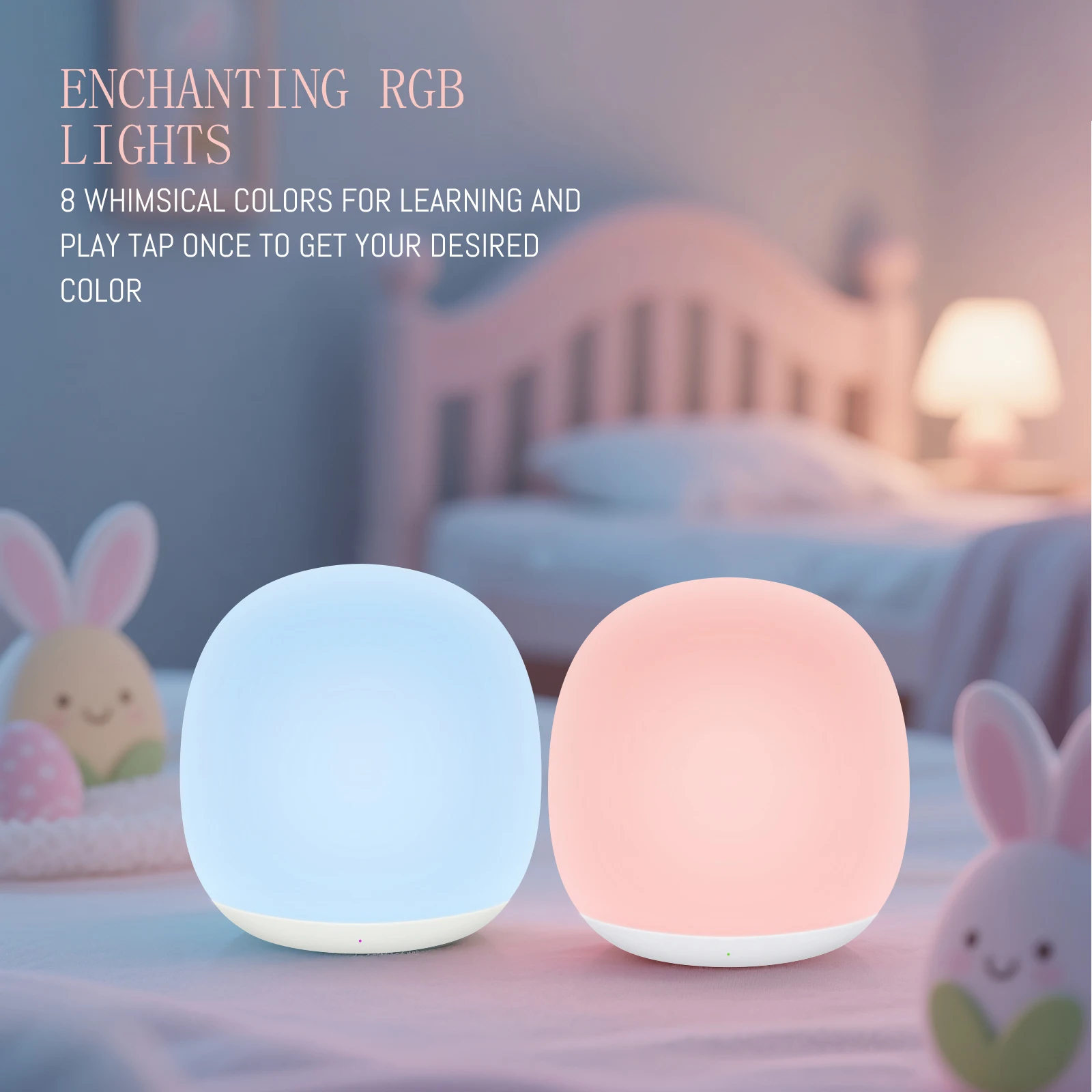 

KANTUTOE RGB LED Night Light 8 Colors USB Rechargeable Silicone Egg shaped Lamp for Children Baby Toy Festival Gift 2PCS