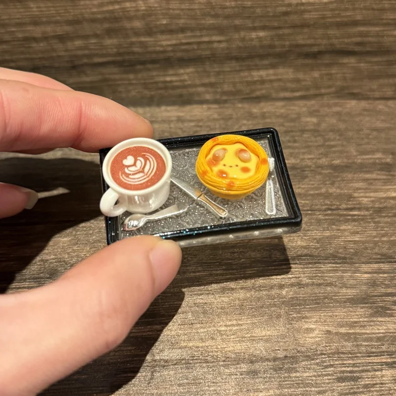 1/12 Scale Miniature Pudding Cake Coffee Set Dessert Model Afternoon Tea Dollhouse Decoration Accessory Simulated Food Toys