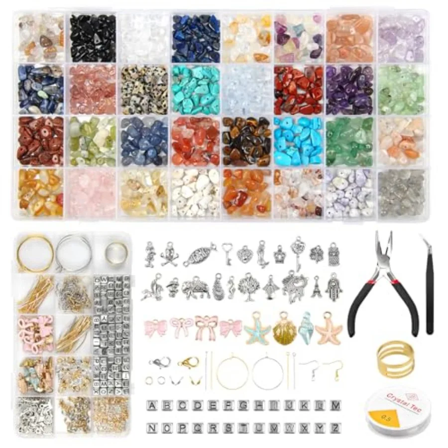 

Jewelry Making Supplies Kit, 1280pcs Crystal Beads, 32 Colors Gemstone Beads for Jewelry Making, Friendship Bracelet Kit, Brace