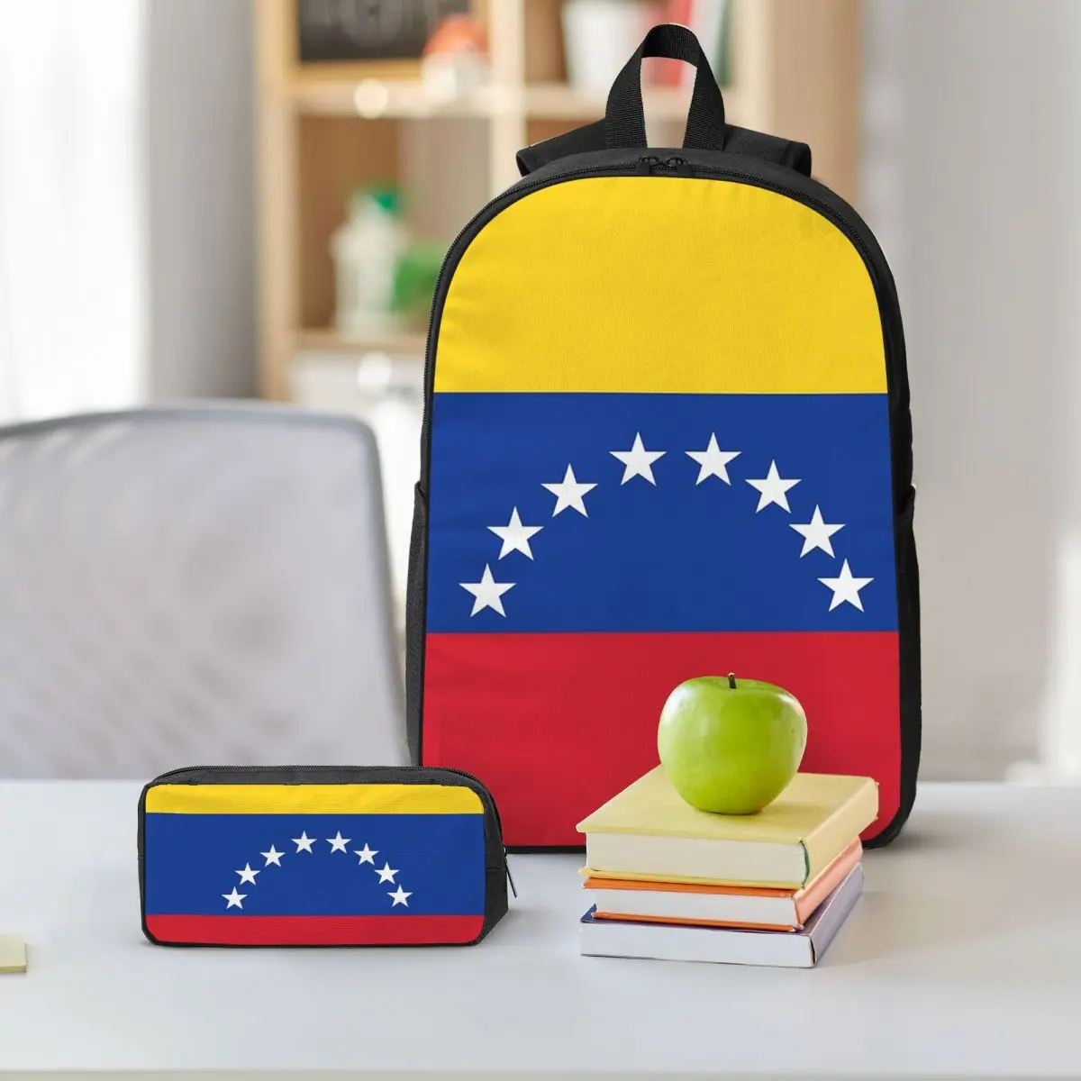 Flag Of Venezuelan, Caribbean Sea In South America Backpack BookBag School Bag Shoulder Bags 3ps Insulated Lunch Bag Pencil Case