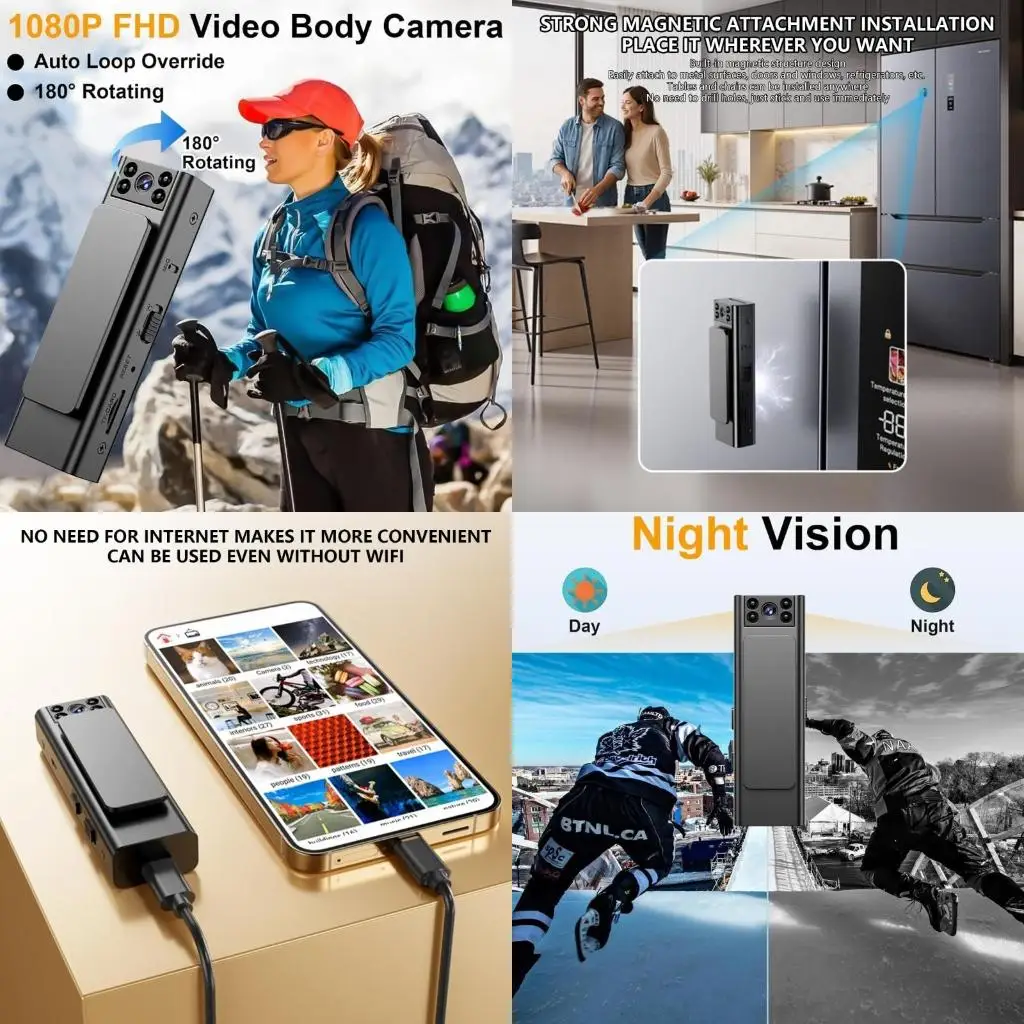 

A52B 1080P Clip On Body Camera Night View 180degree Rotatable Lens 6H Battery 32GB