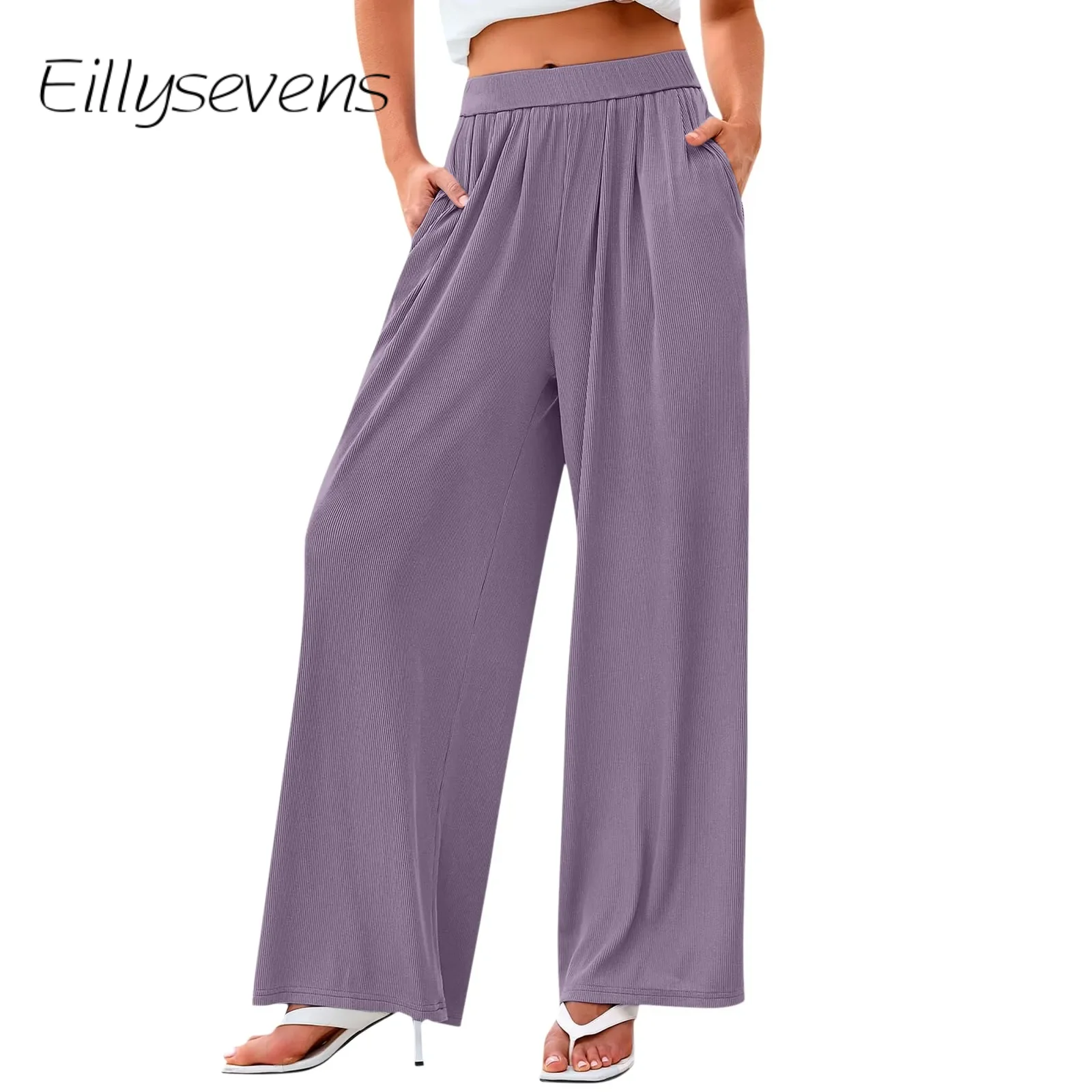 

Women'S Fashion Pants 2024 Summer Flowy Breathable Solid Color Pants High Waisted With Pockets Casual Wide Leg Pants Pantalones