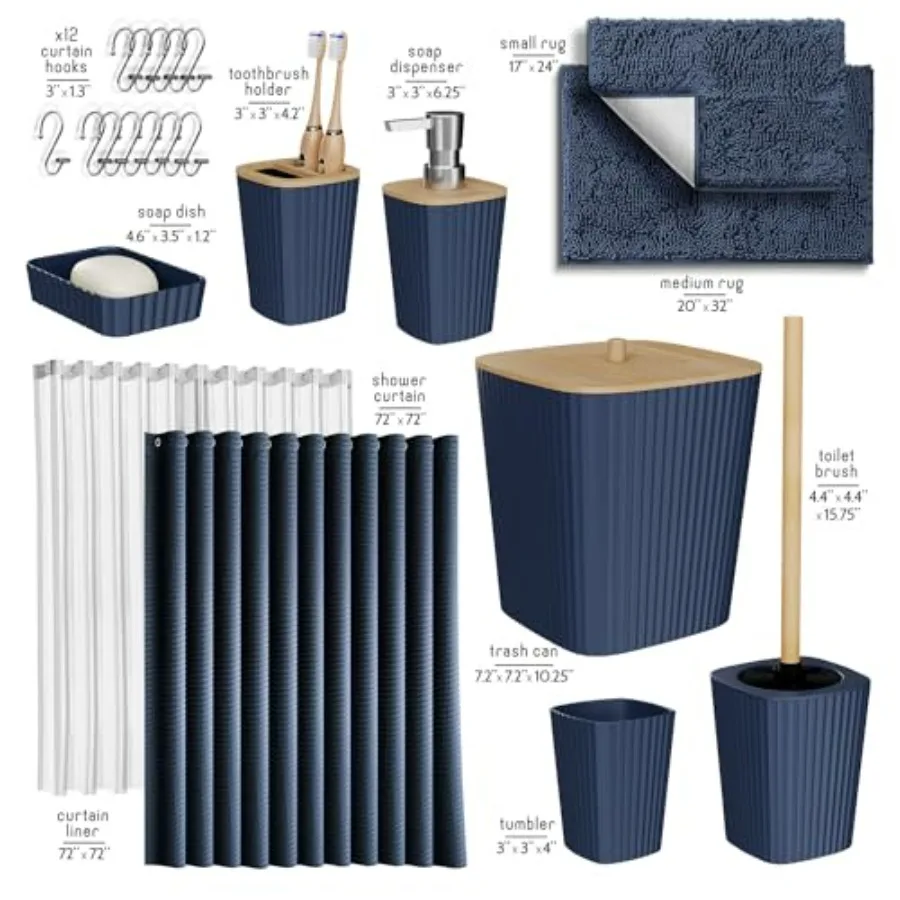 Set di accessori da bagno - Set da bagno, set da bagno con tenda da doccia e tappeti, set di tende da doccia con pattumiera da bagno