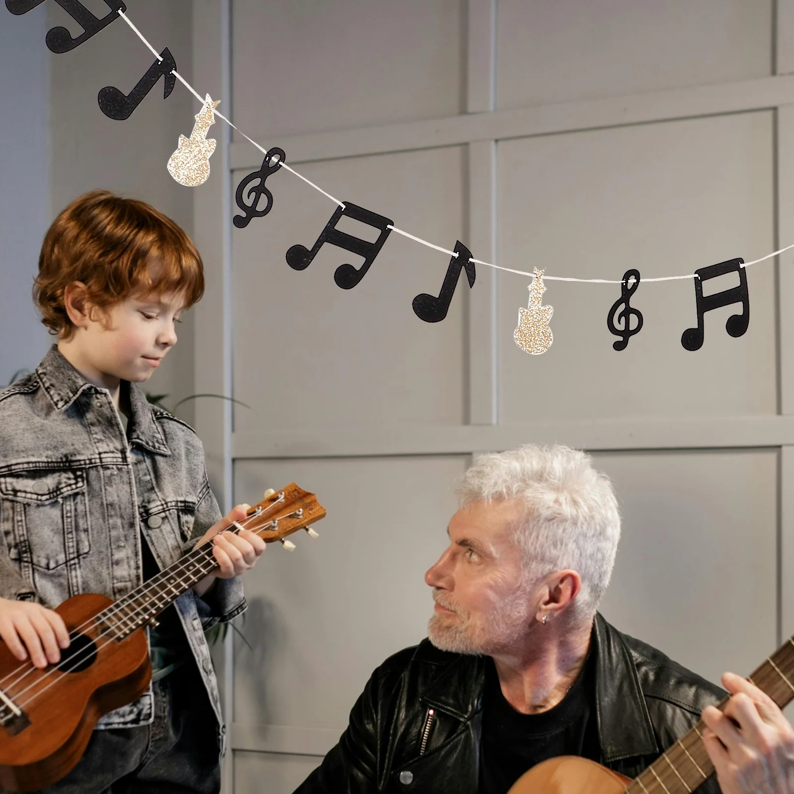 

Music Note Party Decorations Musical Theme Supplies Garland Hanging Flag Banner Non-woven Fabric Music Note Guitar Backdrop