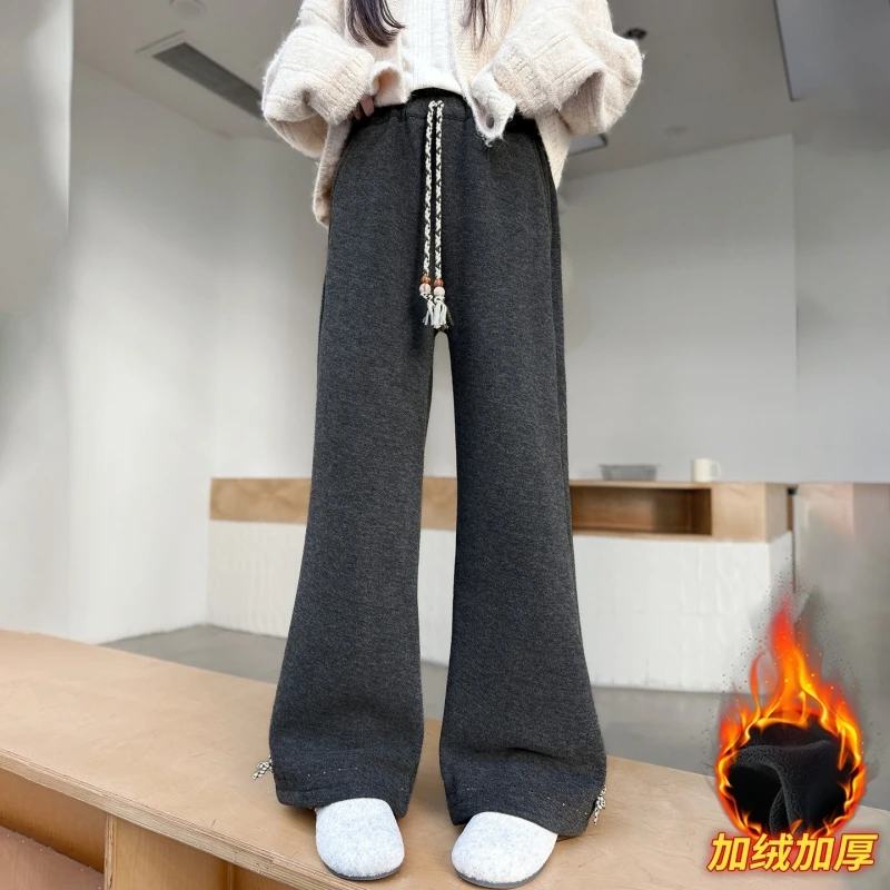 

Girls' Fleece-Lined Sweatpants, Winter Loose-Fit Joggers, New 2026 Model, Wide-Leg Pants for Children, Suitable for Daily Wear