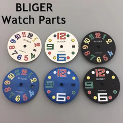 BLIGER 28.5mm black white blue watch dial luminous fit ETA2824 2836 Mingzhu DG2813 3804 Miyota 8205 8215 821A movement