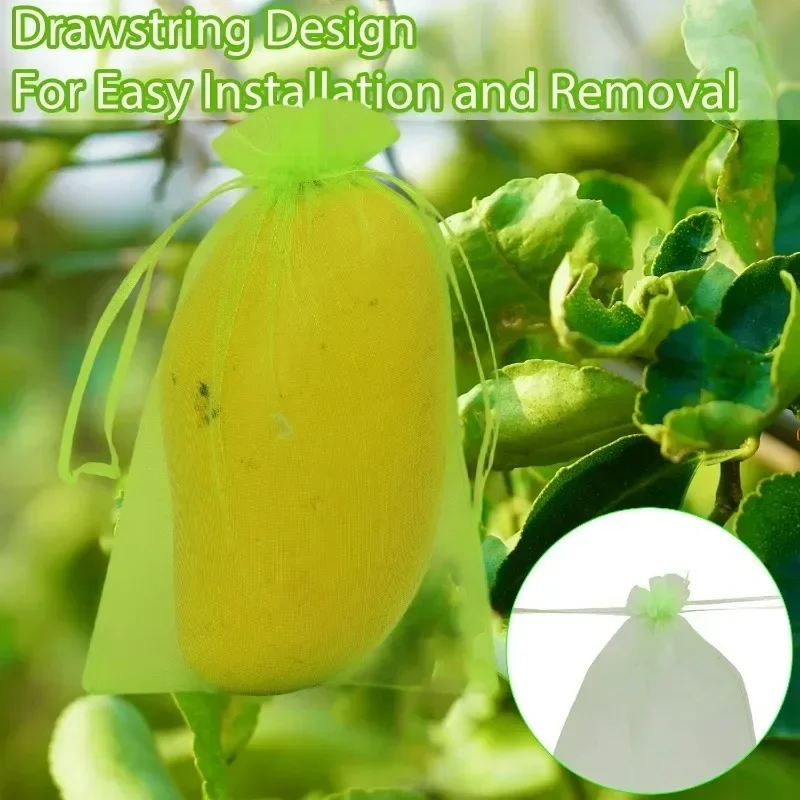 10-100 قطعة أكياس حماية الفاكهة الشبكية الخضراء مع إغلاق الرباط المزدوج قابلة لإعادة الاستخدام لأشجار الحديقة والخضروات والعنب كيس شاش
