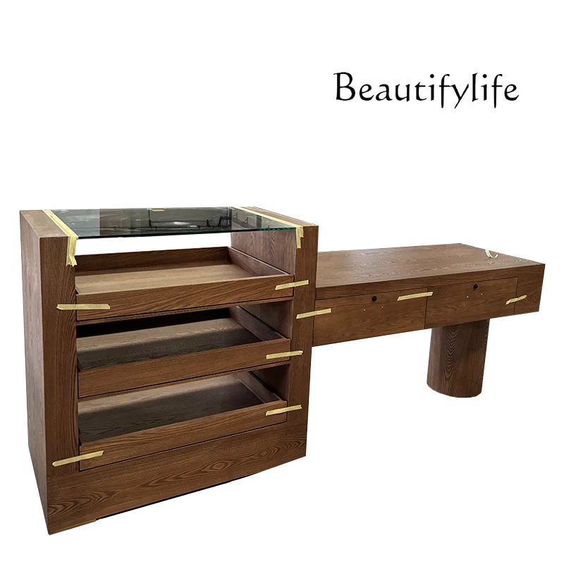 Simple high-end Nakajima display table Solid wood flowing water table Nakajima cabinet retro display table customization