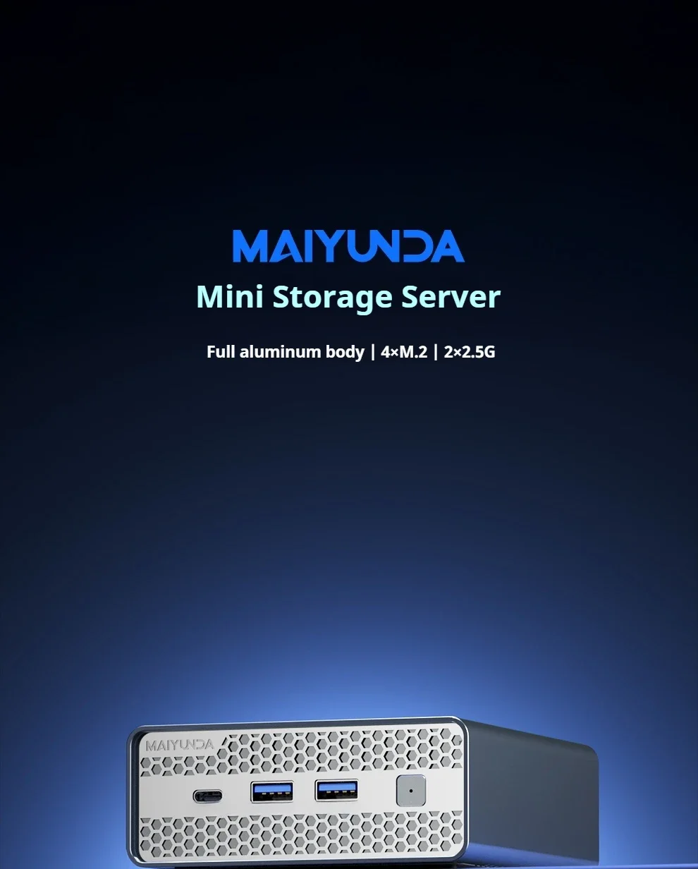 MAIYUNDA M1S Intel N150 Mini PC NAS Server DDR5 4800 4×M.2 NVMe Dual Intel i226-V 2.5GbE Mini PC Home Server No WiFi No BT