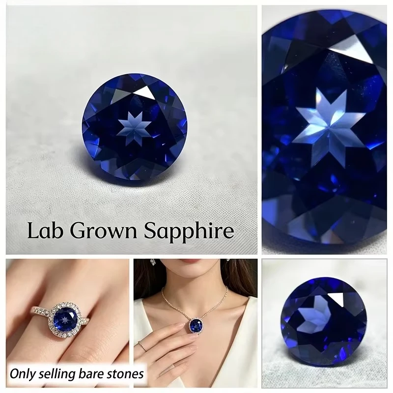 Lab Grown Sapphire Royal Blue Color Round Cut  AAA+Clarity  for Jewelry Setting&Custom Design Selectable  Certificate Pass Test