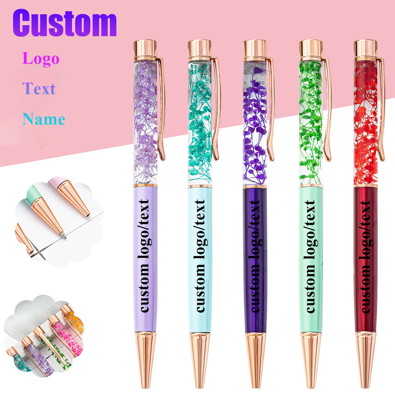 Custom Logo Engraved Name Pen, Metal Ballpoint Pens, Creative DIY Flower, Business Advertisement Party Banquet Personalized Gift