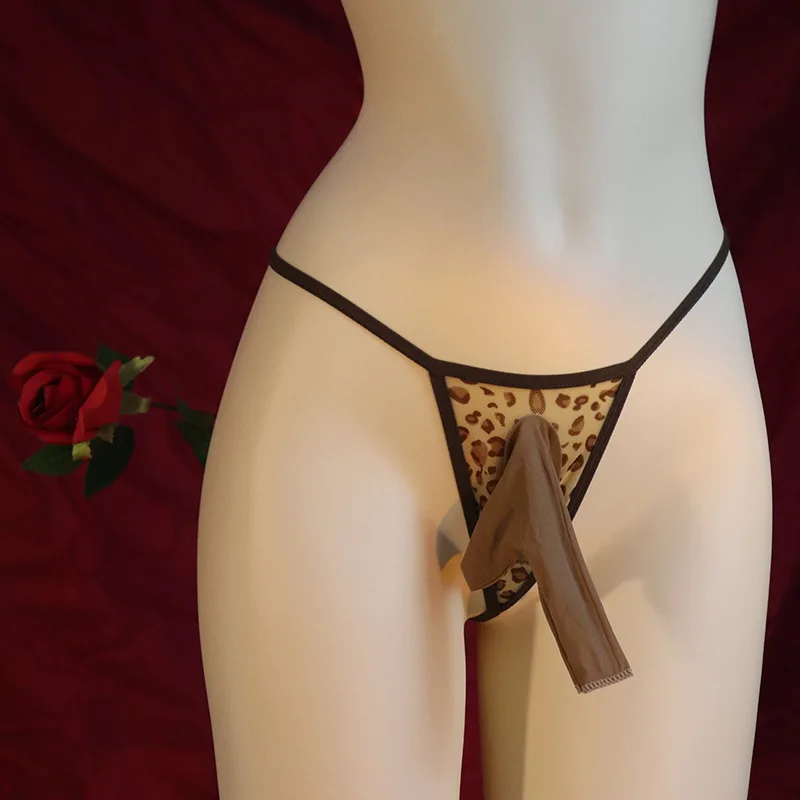 حجم كبير سيسي الحقيبة سراويل الرجال مثير ليوبارد صغير ثونغ شبكة شير بيكيني رصاصة فصل القضيب كم الملابس الداخلية g-سلسلة #1