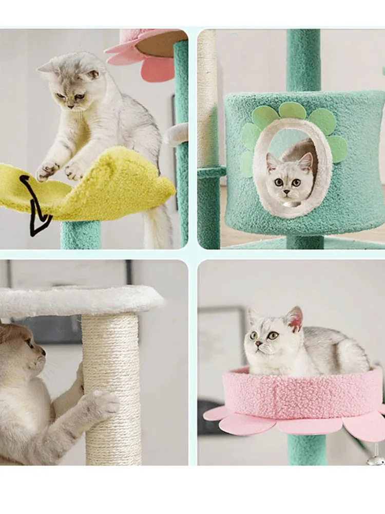 Cat Climbing Frame Interactive Toy Tree, Wooden House for Cats, Big Tree Tower, Home Tree Scratching Post