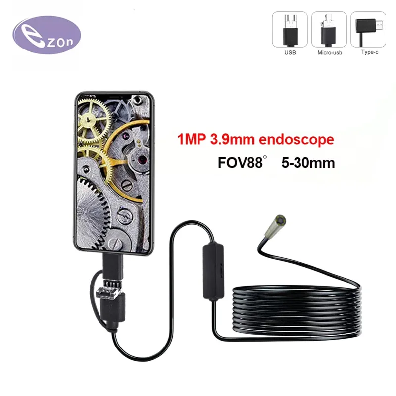 

1MP USB Ultra Short HD Macro Endoscope 3.9mm FOV88゜ IP67 Waterproof 3 in 1 Cable Industrial Endoscope