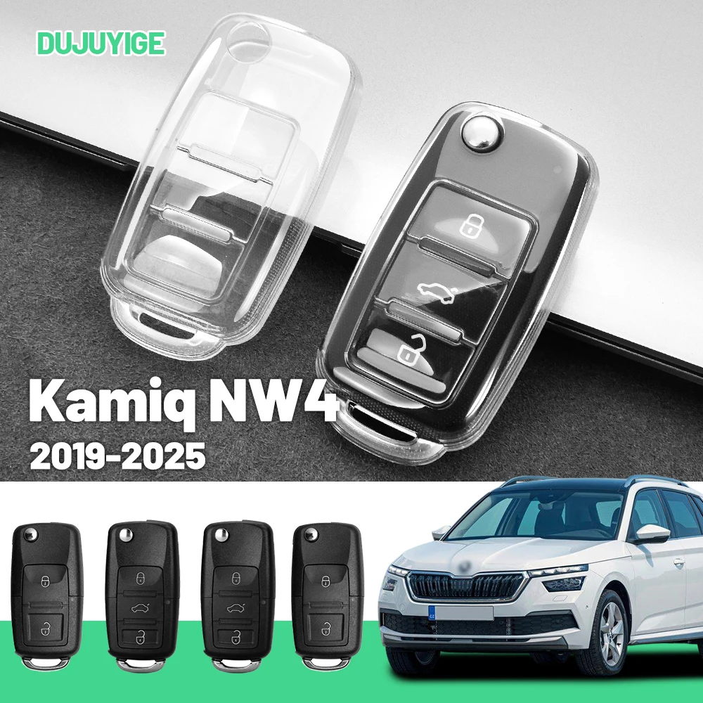 

Прозрачный чехол для автомобильного ключа из ТПУ для Skoda Kamiq NW4 2019-2026, защитный чехол для ключа, автоаксессуары 2020 2021 2022 2023 2024