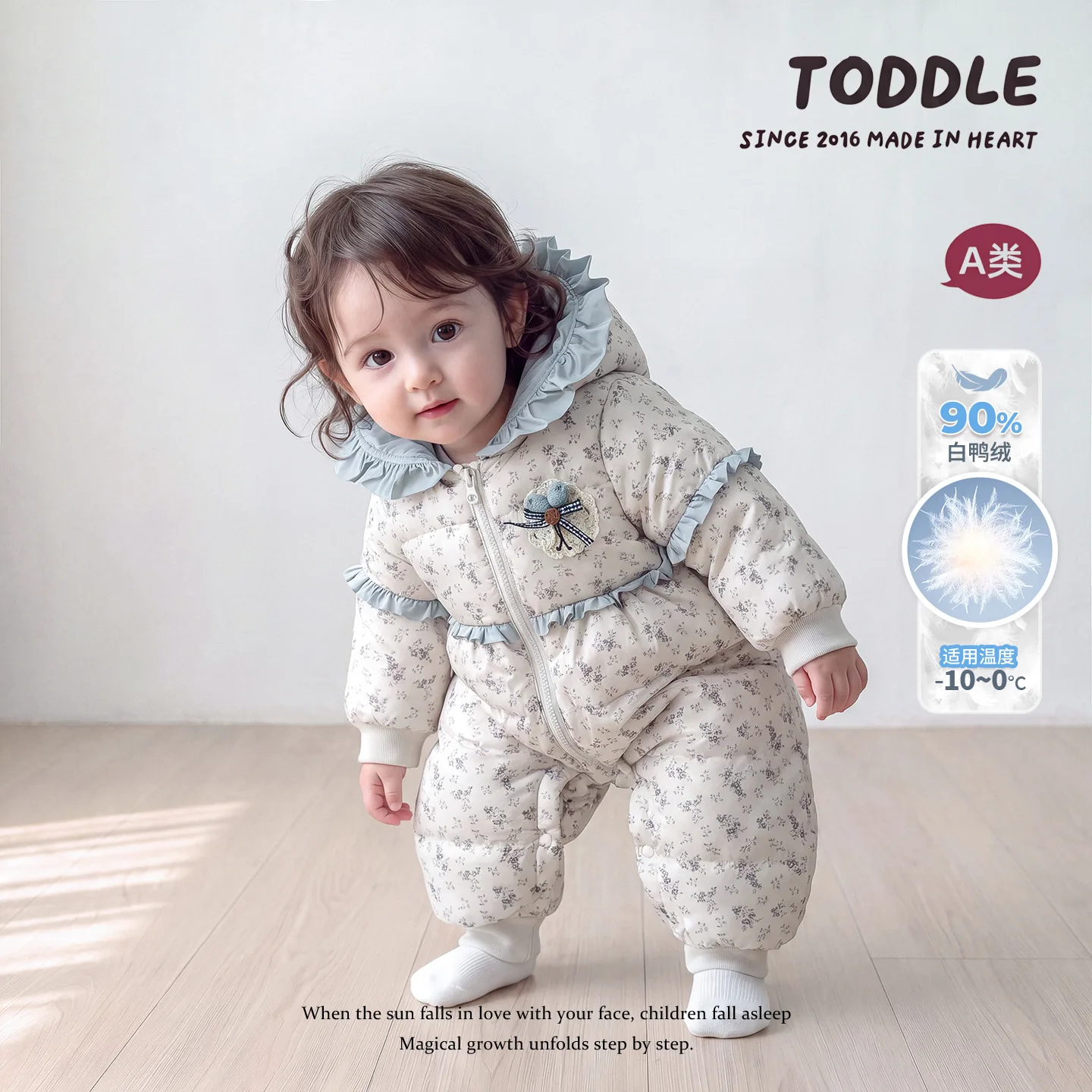 2026 New Winter Baby Girls Floral Hooded 90% Down Romper | Sweet Warm Crawler Jumpsuit | 1 Year Old Outfit