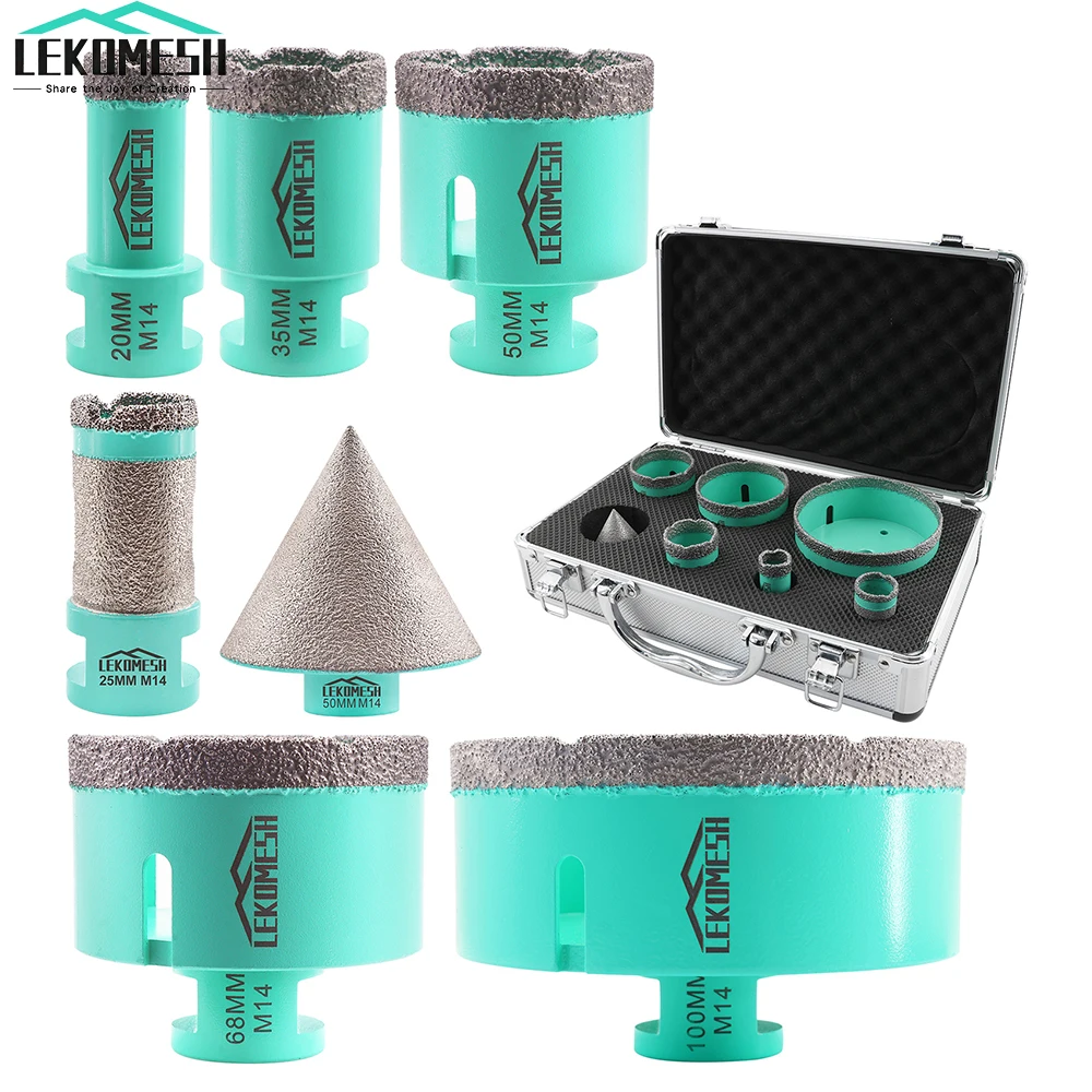 

LEKOMESH 7pcs/Set Diamond Drill Bits With Box Diamond Chamfer M14 Thread Diamond Drilling Milling Bit Marble for Ceramic Tile