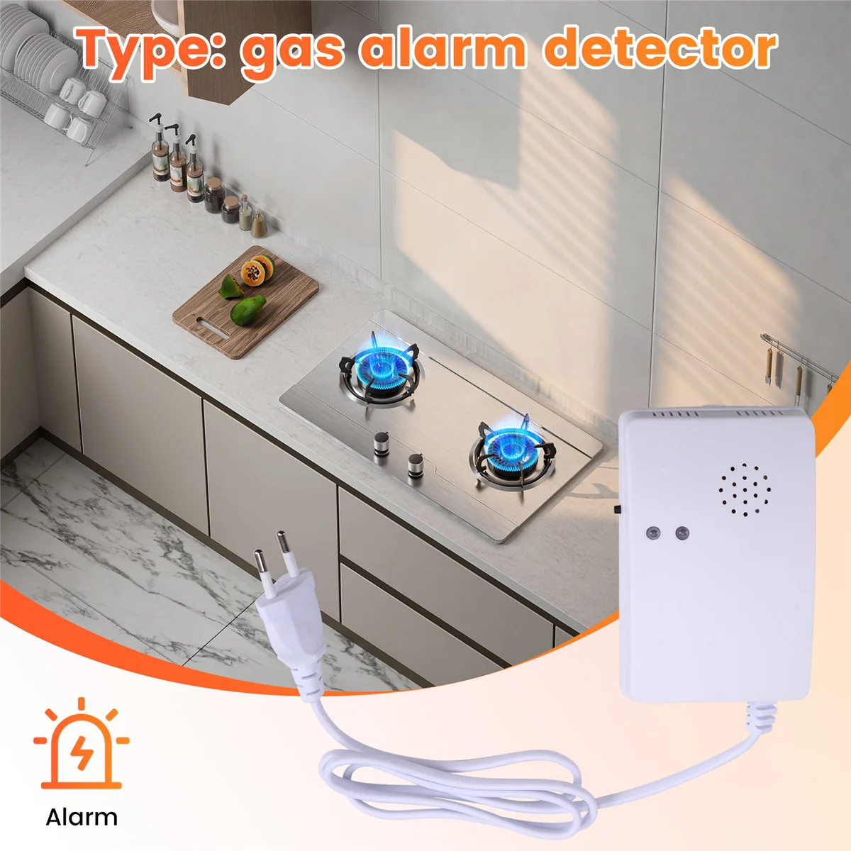 Gas Leak Detector Combustible Propane Butane Methane Leak Warning Combustible Gas Alarm Sensor for Home Security EU Plug