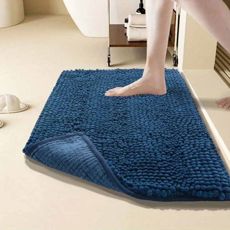 

Chenille Striped Bath Mat, Extra Thick and Absorbent Bath Mat, Non-slip Soft Plush Fluffy Bath Mat