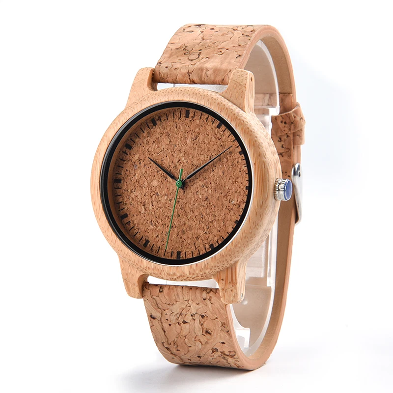 Minimalist Wooden Watch for Men with Bamboo Case Wood Veneer Strap Analog Quartz Round Pin Buckle Wristwatch