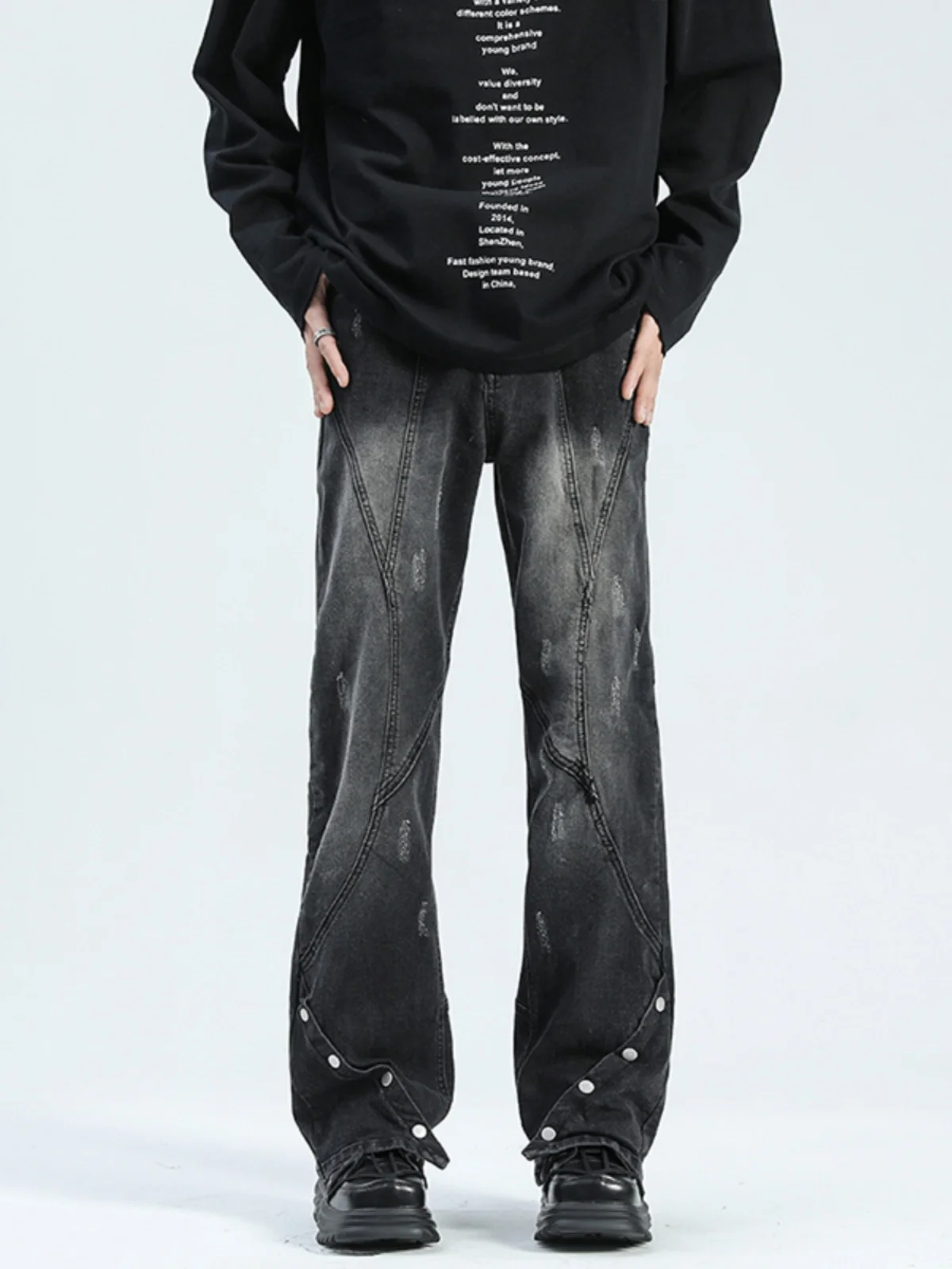 

Bla adient Jeans High Street American Sle Heavyweight Flared Buttoned Pants for Men Trendy Brand Haome Street Sle ...