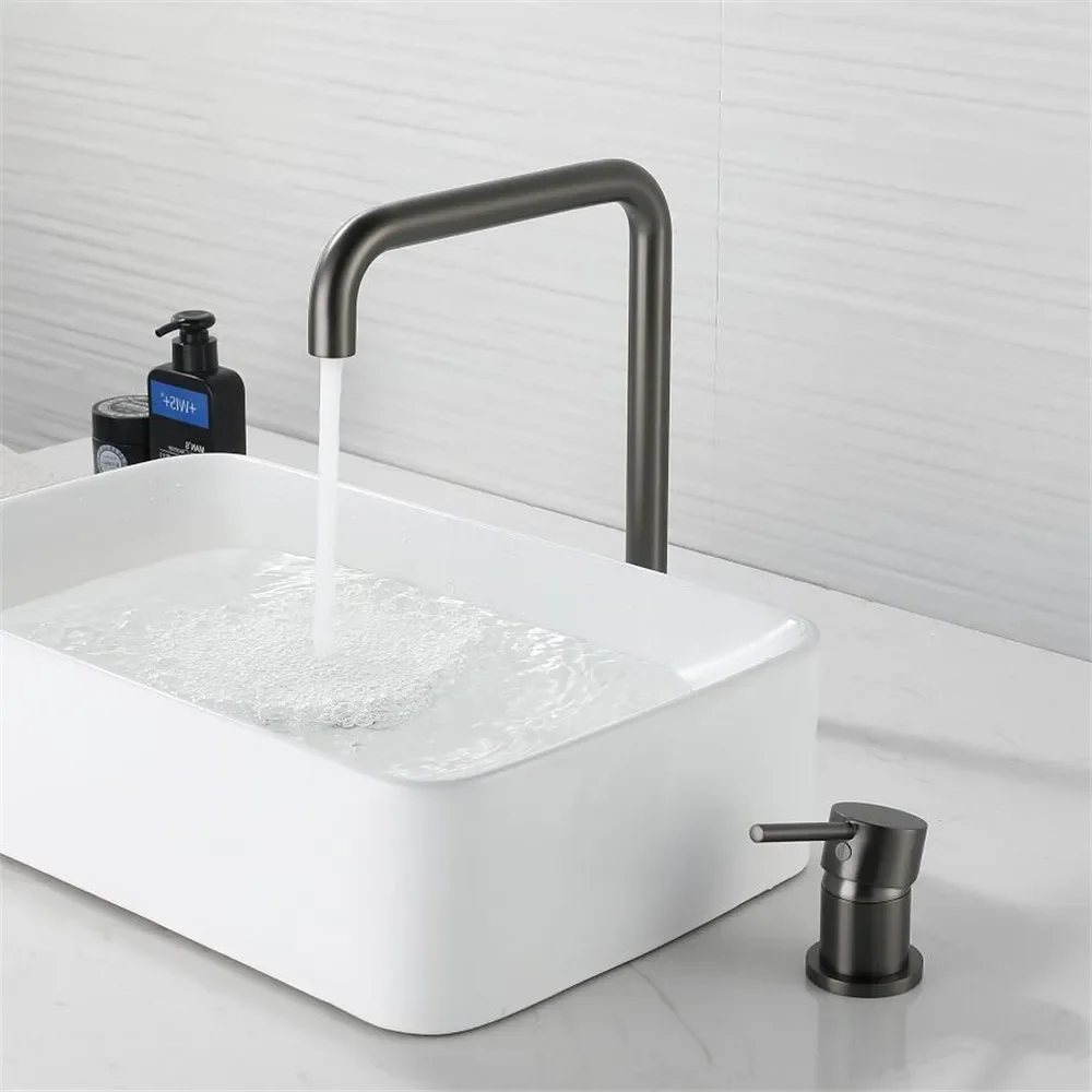 Basin faucet Bathroom super long pipe two holes Gun Grey bathroom sink tap 360 rotating widespread Black basin Tap