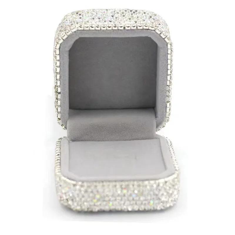 Engagment Diamond Ring Box Luxury Jewelry Storage Shiny Rhinestone DIY Handcraft Gift Bling-bling Mosaic Wedding Decorative