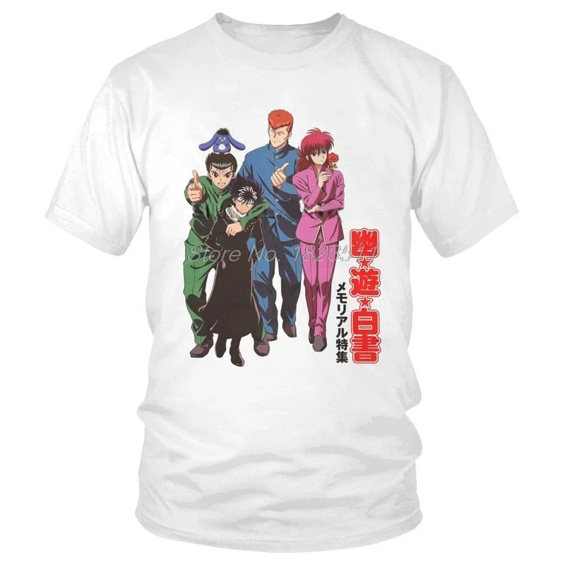 Hakusho Yu 25th Anniversary T-Shirts Men Novelty T Shirt Short Sleeve Yusuke Kurama Hiei Tshirt  Cotton Tees Harajuku Streetwear