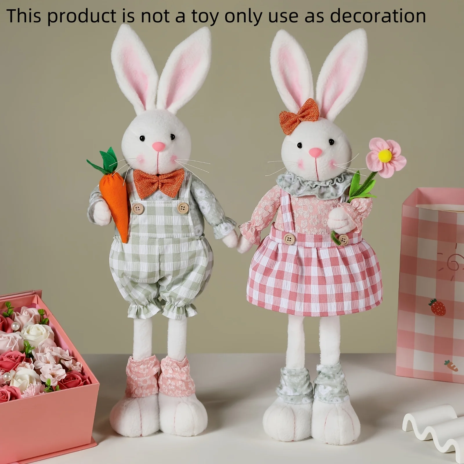 1/2 Bunny Decorations, Extendable Legs, Polyester Cartoon Carrot Couple, Indoor Outdoor Handheld Pendant, No Electricity
