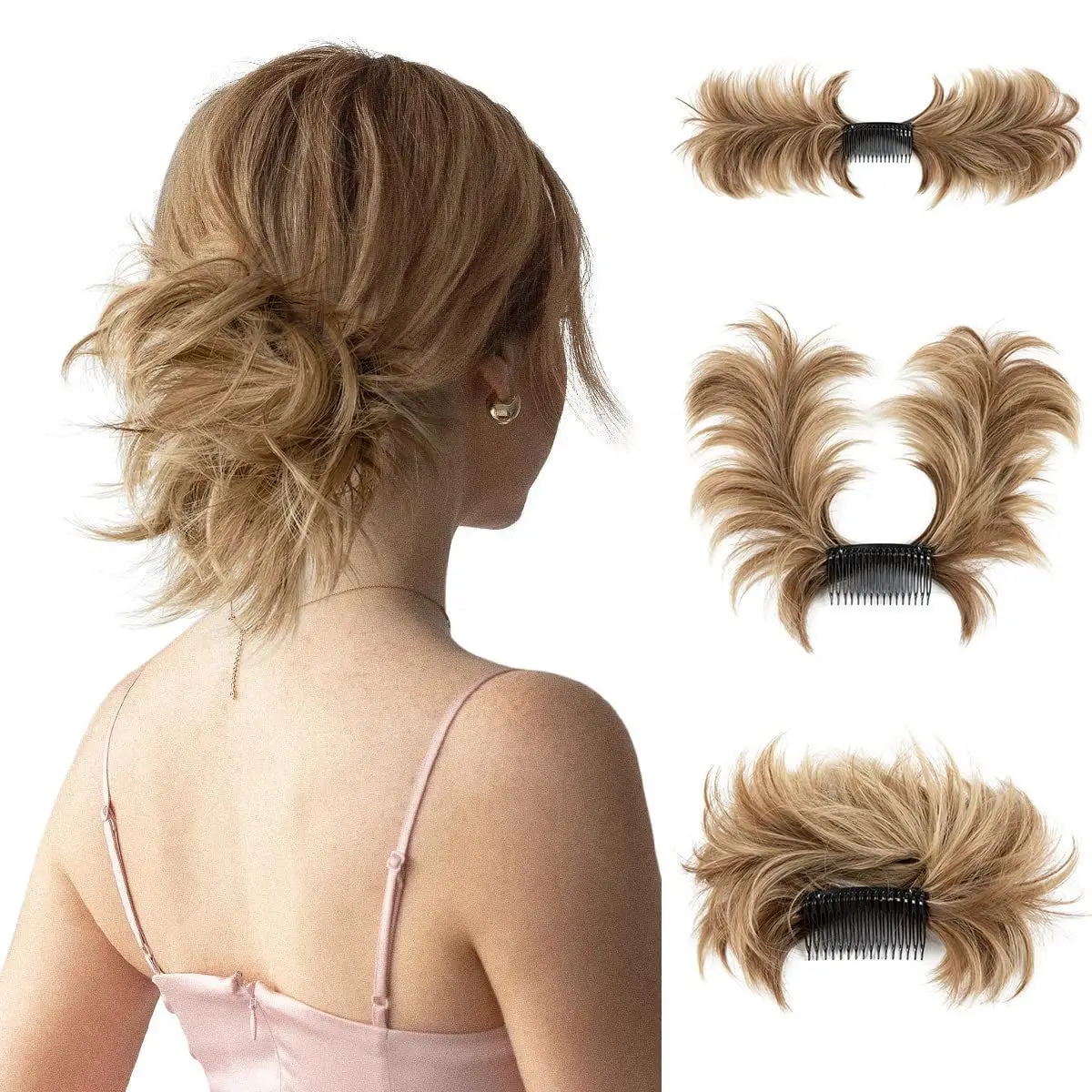 Messy Bun Hair Piece Side Comb Clip in Hair Bun Hairpiece for Women Short Natural Straight Versatile Adjustable Styles Easy Hair