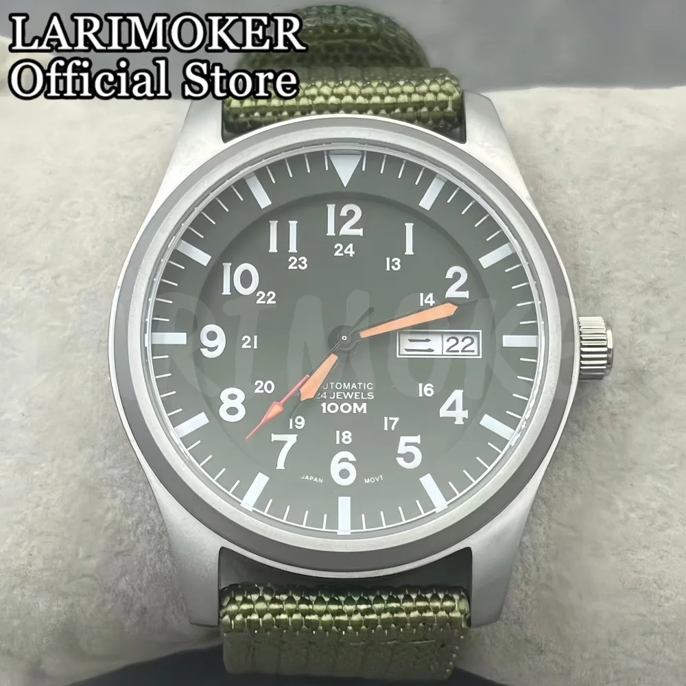 LARIMOKER Jam Tangan Mekanis Otomatis NH36A Tahan Air Kaca Safir Dipoles Retro Pria 42Mm dengan Jarum Jam Dial Hijau